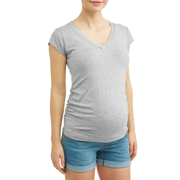 Oh! Mamma Maternity Basic V-Neck Tee With Flattering Side Ruching (Women's and Women's Plus)