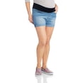 thumbnail image 1 of Oh! Mamma Maternity Cuffed Denim Shorts with Underbelly Panel (Women's & Women's Plus), 1 of 3