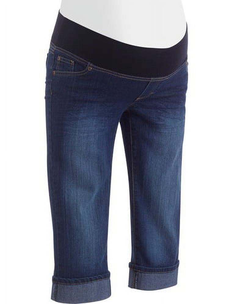 Oh! Mamma Maternity DemiPanel Denim Capris with FlapBack Pockets