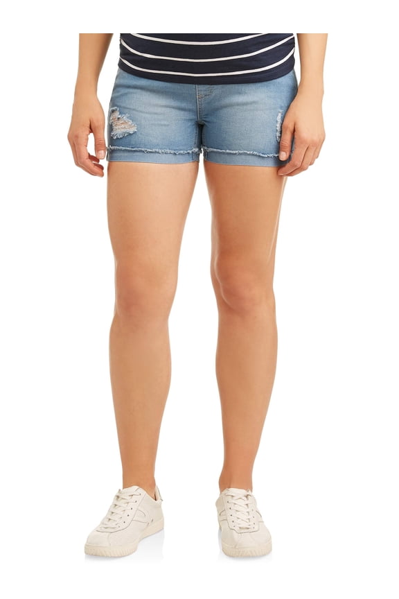 Maternity Distressed Overbelly Denim Shorts - Available in Plus Sizes
