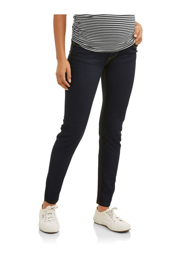 Maternity Full Panel Stretch Skinny Jeans with Contrast Stich Pockets - Available in Plus Sizes