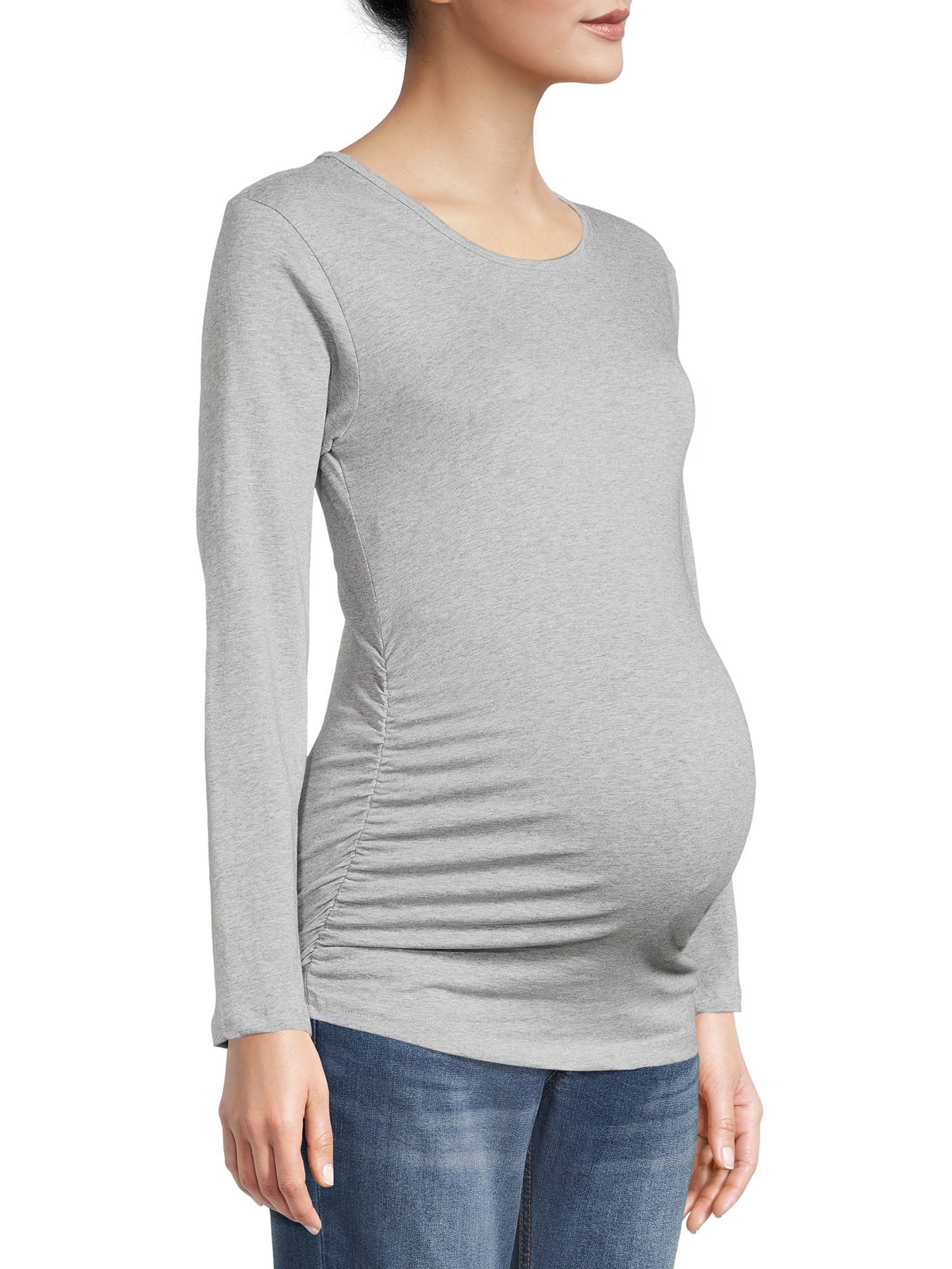 Oh! Mamma Maternity Long Sleeve Side Ruched T-Shirt with Scoop Neck ...