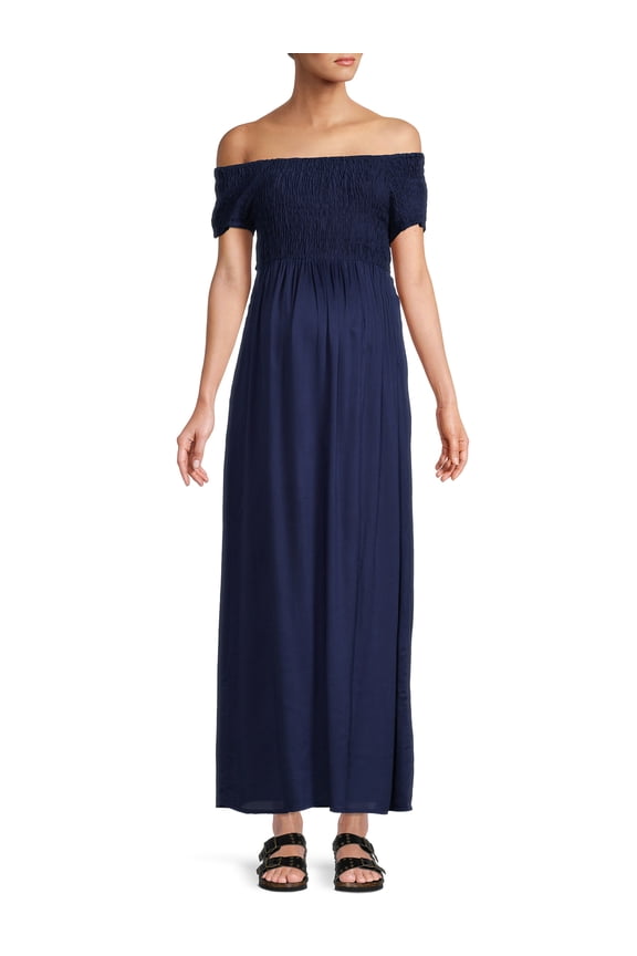 Maternity Off Shoulder Smocked Maxi Dress (Women's & Women's Plus)