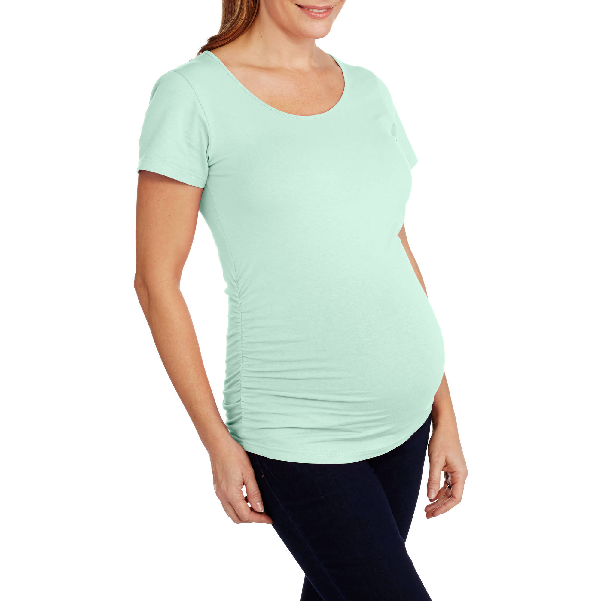 Oh! Mamma Maternity Short Sleeve Tee With Flattering Side Ruching - Available in Plus Sizes - image 1 of 2