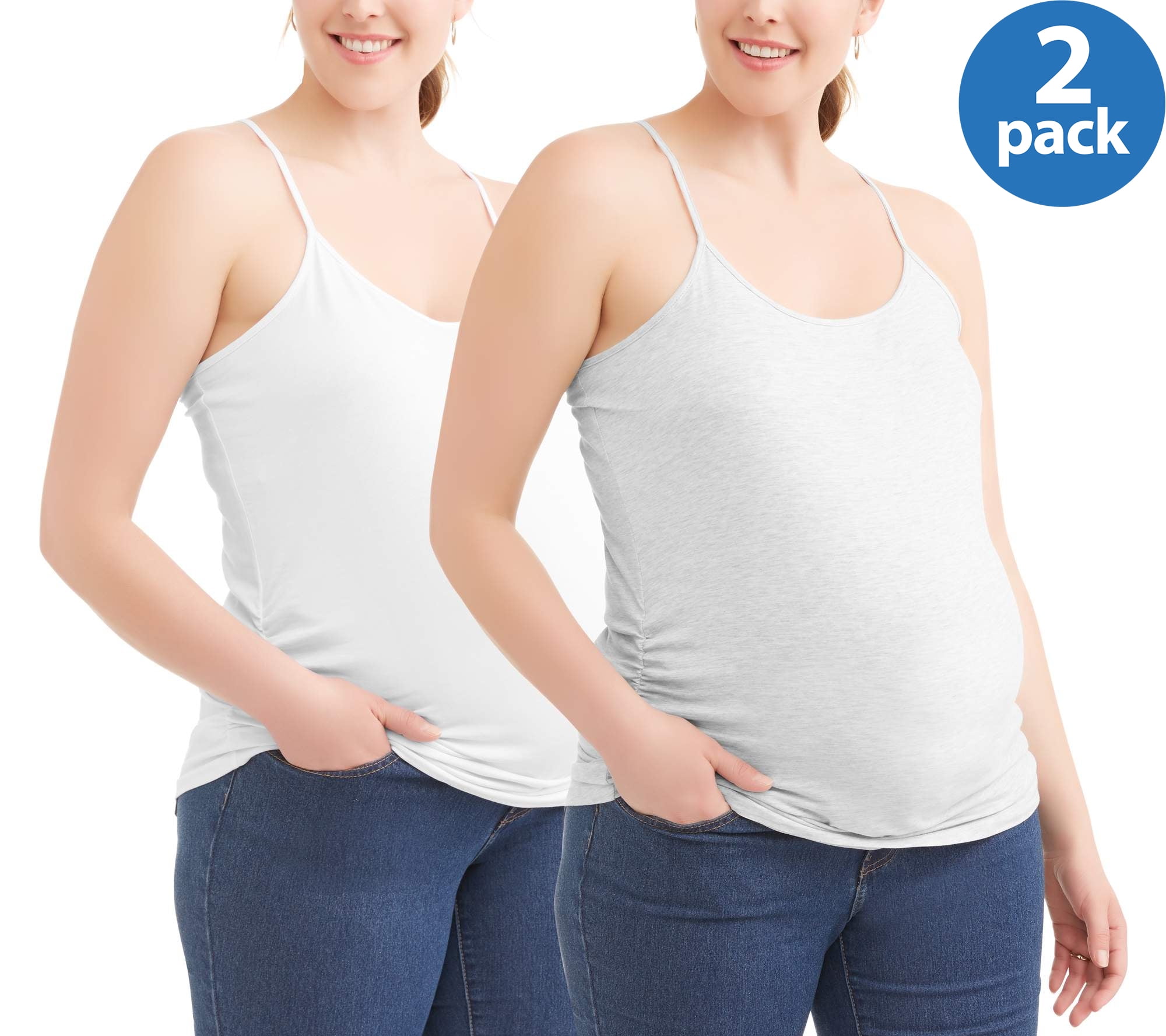 Oh! Mamma Maternity Women's Basic Cami with Side Ruching, 2-Pack (Women's & Women's Plus)