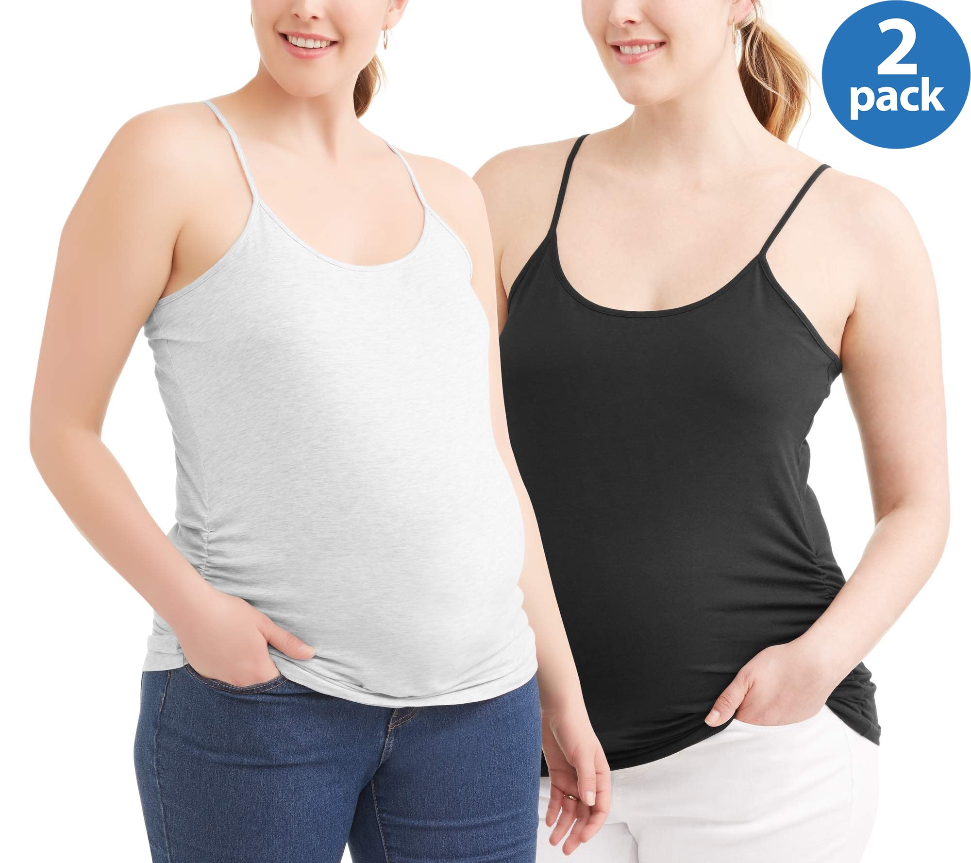 Oh! Mamma Maternity Women's Basic Cami with Side Ruching, 2-Pack