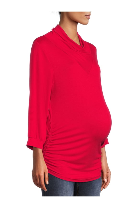 Maternity Women's Cowl Neck Jersey Cinched Top (Women's and Women's Plus)