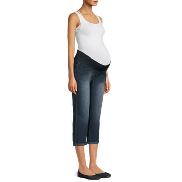 Oh! Mamma Maternity Women's Denim Capri Pants with Underbelly Panel and Roll Cuff (Women's & Women's Plus)