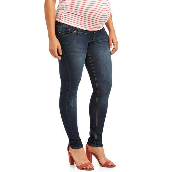 Oh! Mamma Maternity Women's Distressed Skinny Jeans with Full Panel (Women's & Women's Plus)