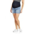 thumbnail image 1 of Oh! Mamma Maternity Women's Double Rolled Cuff Denim Shorts with Full Panel (Women's and Women's Plus), 1 of 3