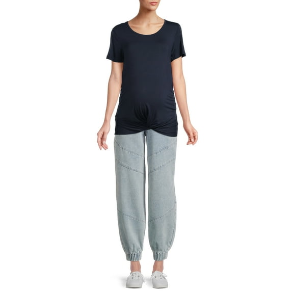 Oh! Mamma Maternity Women's Knot Front Short Sleeve Top (Women's and Women's Plus)