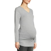 OH! MAMMA Maternity Women's Ruched V-Neck T-Shirt with Long Sleeves (Women's and Women's Plus)