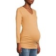 thumbnail image 1 of Oh! Mamma Maternity Women's Ruched V-Neck T-Shirt with Long Sleeves (Women's and Women's Plus), 1 of 6