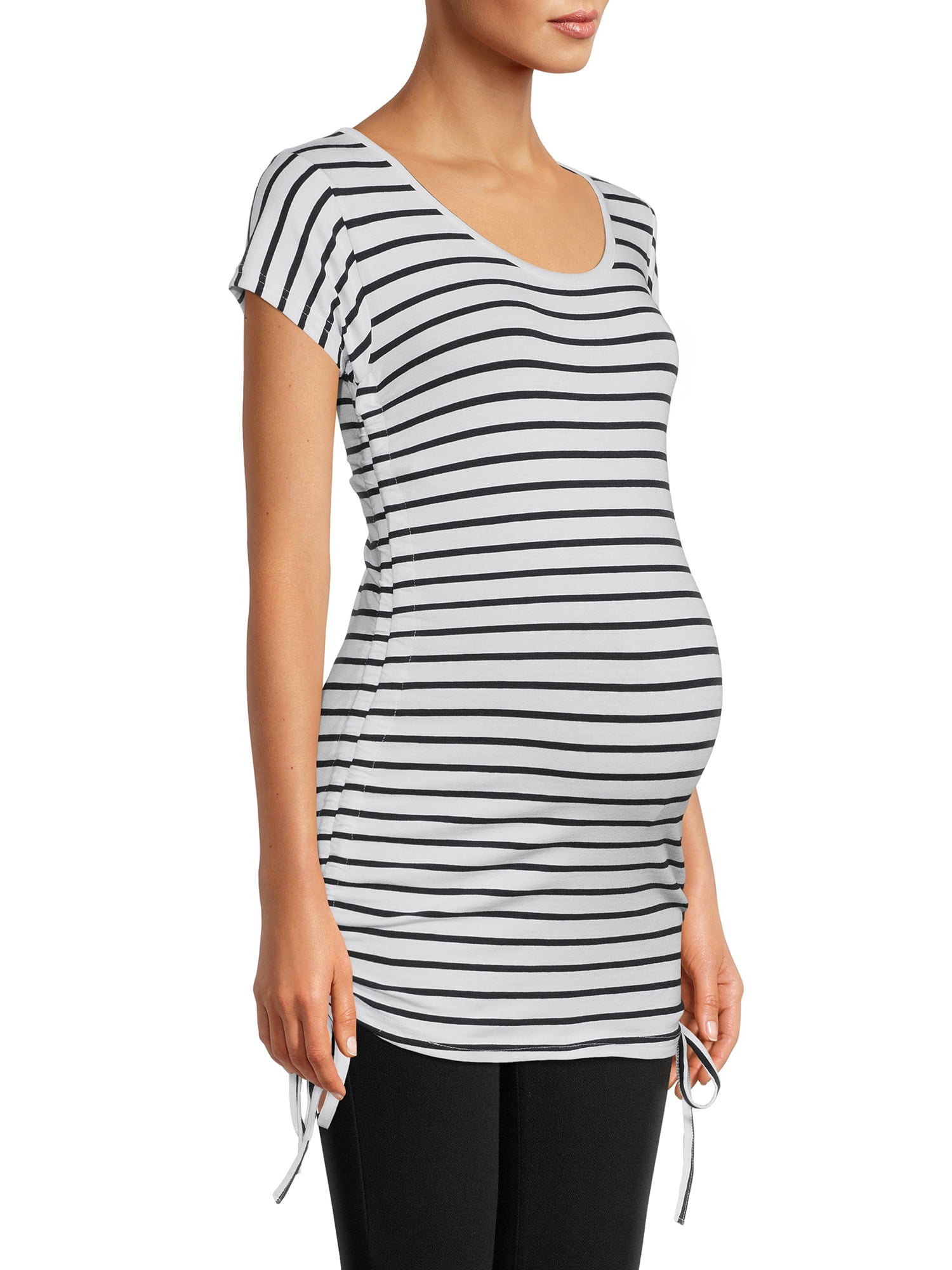 Oh! Mamma Maternity Women's Scoop Neck Tee with Side Seam Drawstring (Women's & Women's Plus)