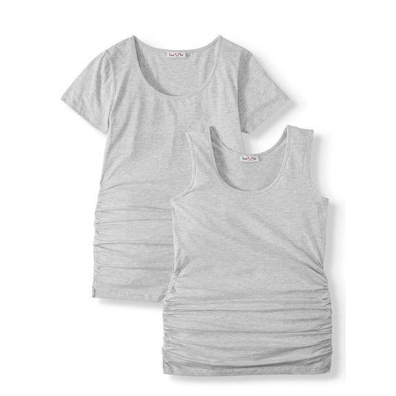Oh! Mamma Maternity Women's Short Sleeve T-Shirt & Tank Top, 2 Pack (Womens & Women's Plus)