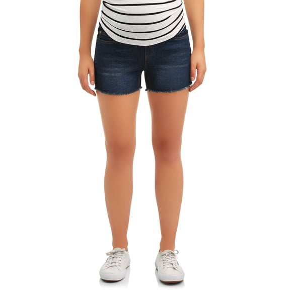 Oh! Mamma Maternity Women's Shorts with Frayed Hem and Full Panel (Women's & Women's Plus)