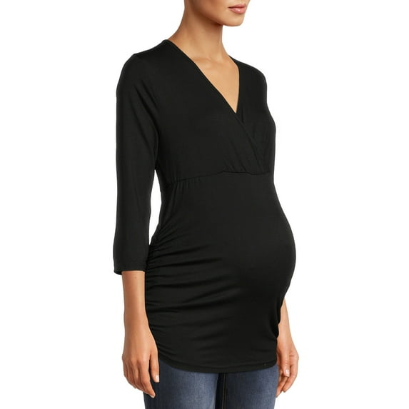 Oh! Mamma Maternity Women's Three-Fourth Sleeve Cinched Tie Front Top