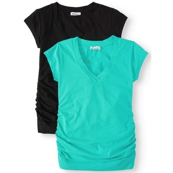 Oh! Mamma Maternity Women's V-Neck T-Shirt, 2-Pack (Women's & Women's Plus)