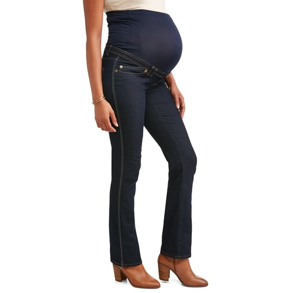 Oh! Mamma Women's Maternity Bootleg Jeans with Full Panel and Belted Detail