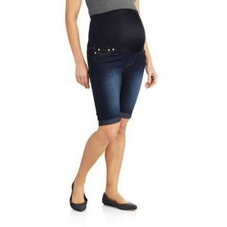 Oh! Mamma Women's Overbelly Denim Roll Cuff Bermuda Shorts