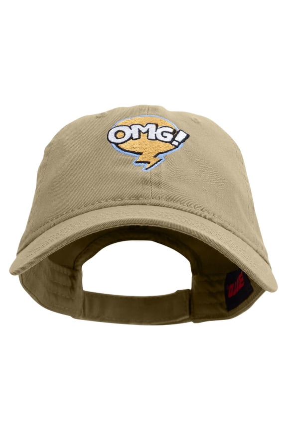 Oh My God Bubble Embroidered Garment Washed Cotton Twill Cap - Khaki OSFM
