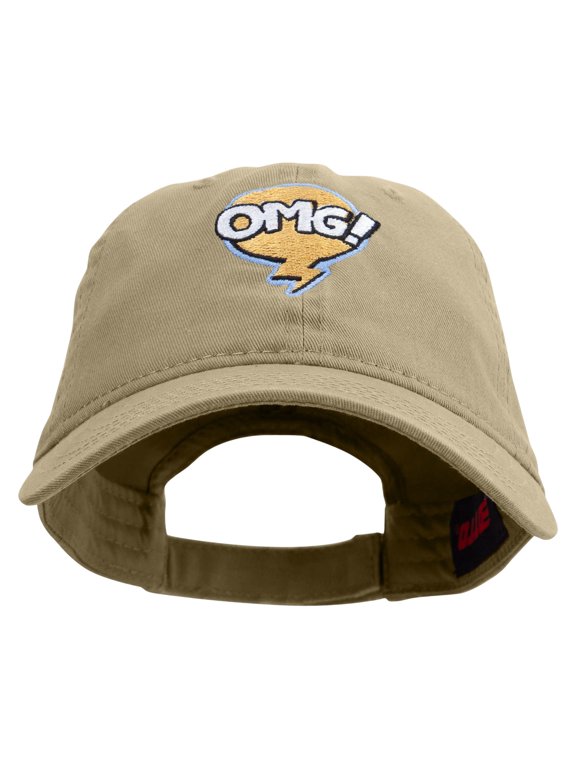 Oh My God Bubble Embroidered Garment Washed Cotton Twill Cap - Khaki OSFM