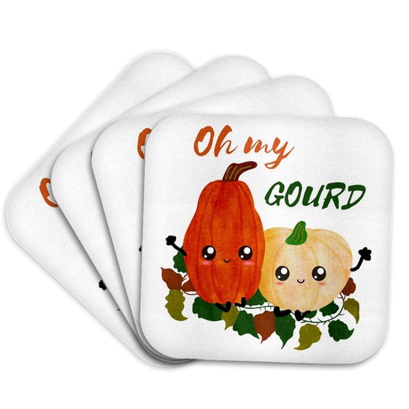 3drose, Oh My Gourd Cute Kawaii Happy Autumn Fall Squash Adorable Pumpkins, Set of 4 Coasters - Soft