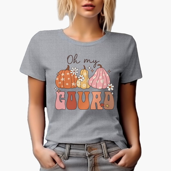Oh My Gourd, Fall or Autumn Pun with Gourds Art Merch Gift, Heather Grey T-Shirt, XL