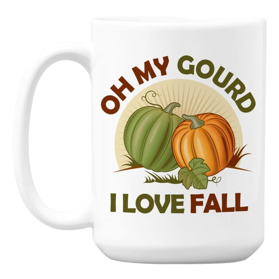 Oh My Gourd, I Love Fall White Ceramic Autumn Lover Coffee & Tea Mug Cup (15oz)