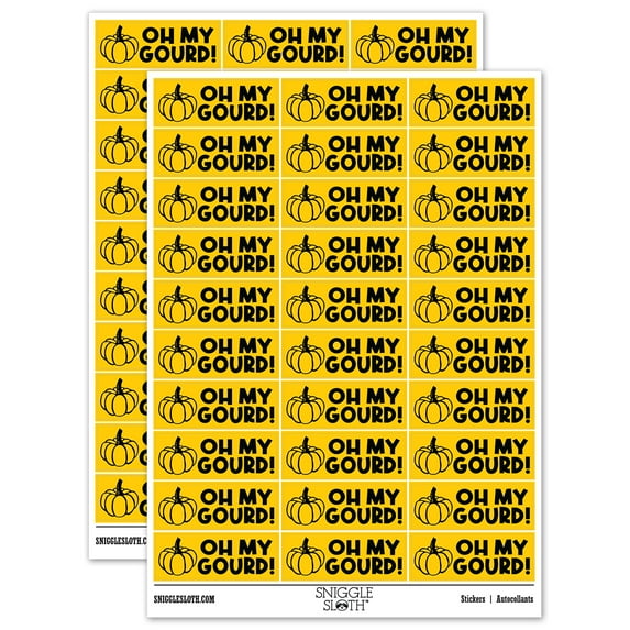 Oh My Gourd Pumpkin Teacher Student School Sticker Set - Yellow - Gloss Finish - 1.75" Medium