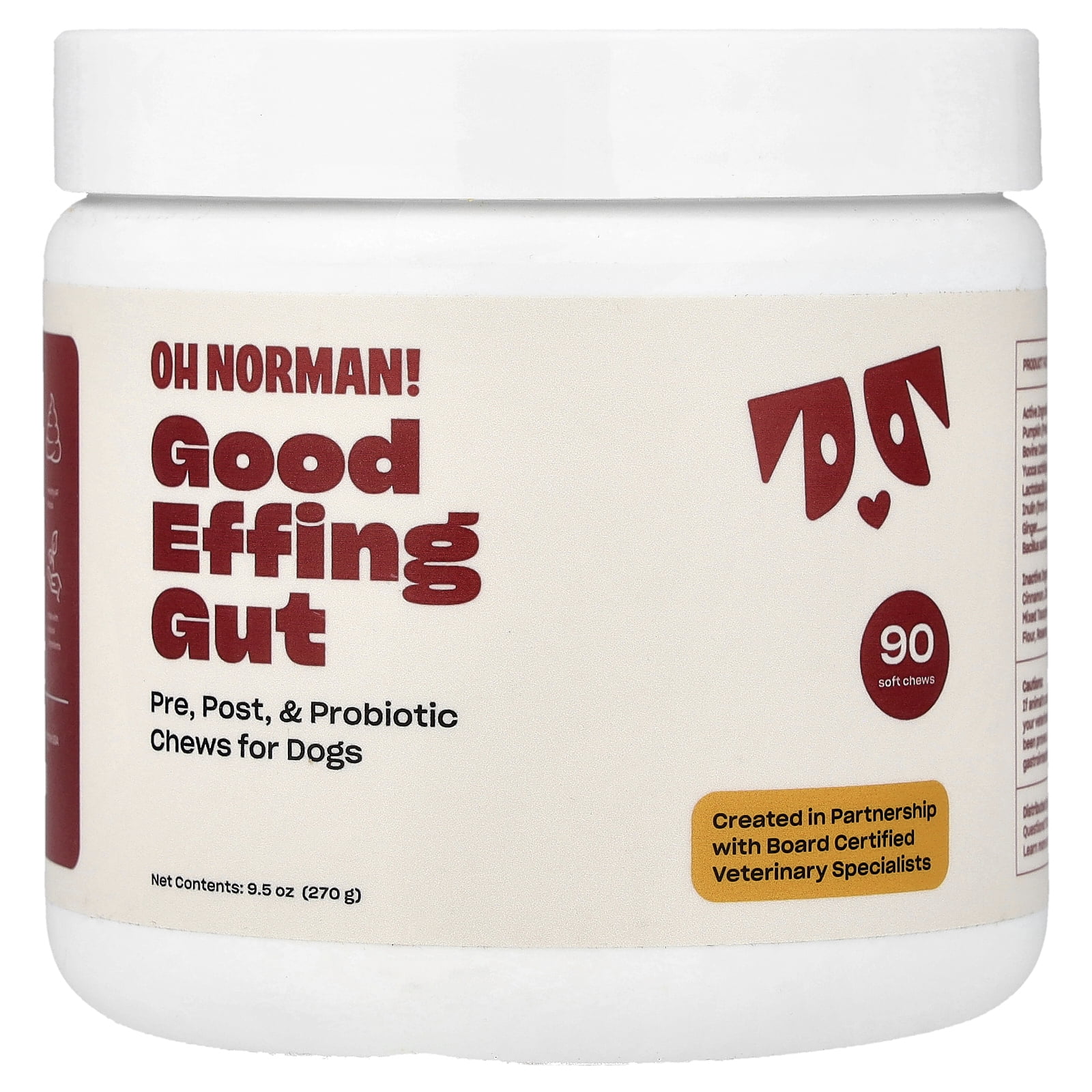 Oh Norman Good Gut, Pre, Post, & Probiotic Chews for Dogs, 90 Soft Chews, 9.5 oz (270 g)