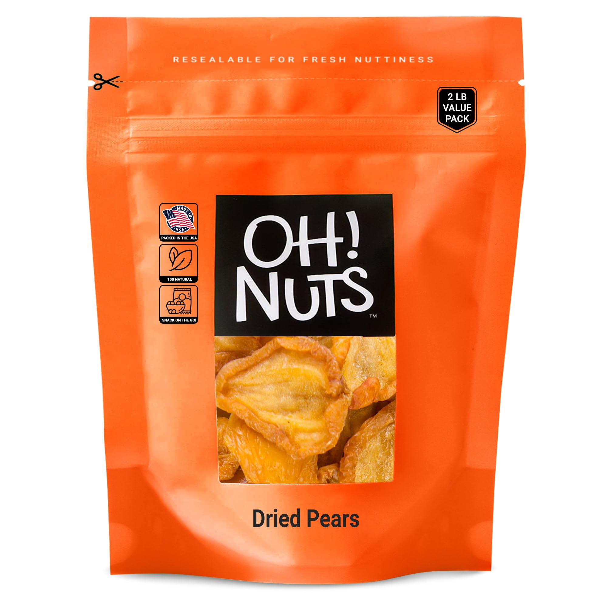 Oh! Nuts Jumbo Dried DHF10 Pears 2lb Bulk Bag Sun Dried Sliced