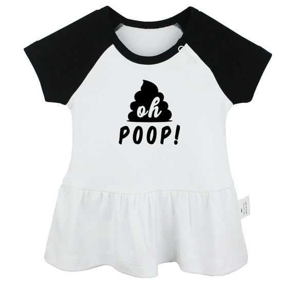 Oh Poop! Funny Dresses For Baby, Newborn Babies Skirts, Infant Princess Dress, 0-24M Kids Graphic Clothes (Black Raglan Dresses, 0-6 Months)