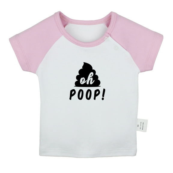 Oh Poop Funny T shirt For Baby, Newborn Babies T-shirts, Infant Tops, 0-24M Kids Graphic Tees Clothing (Short Pink Raglan T-shirt, 12-18 Months)