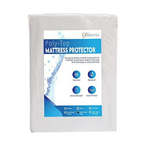 Oh Sheetz Poly-Top Mattress Protector, Fitted Mattress Protector, Mattress Cover Stretches Up to 18 Inches Deep, Waterproof and Machine Washable - (Poly-Top Top-Protection, Split Head King)