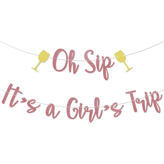 Oh Sip It's a Girls Trip Banner, Girl's Trip Bachelorette Party Decorations, Girls Just Wanna Have Fun Banner, Engagement Party Decorations Rose Gold Glitter