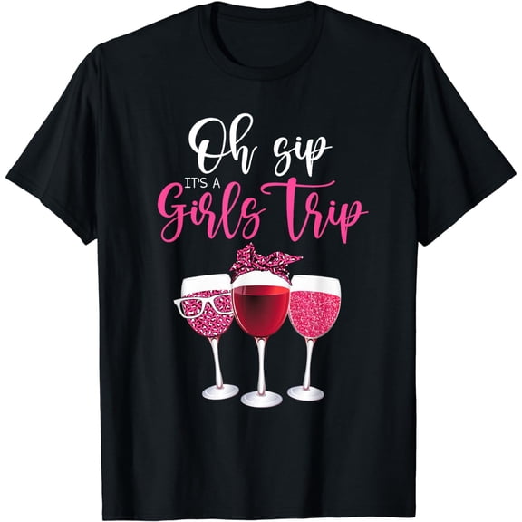 Oh Sip It's A Girls Trip Leopard Print Wine Glasses T-Shirt mens t shirt，black，women，funny，misfits，men，journey