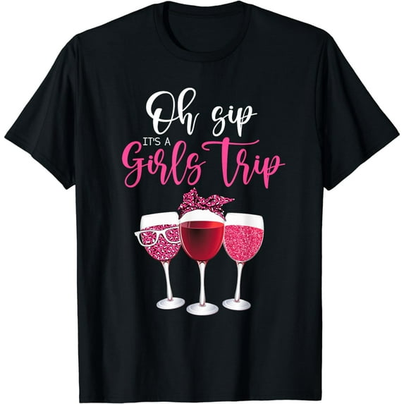 Oh Sip It's A Girls Trip Leopard Print Wine Glasses T-Shirt mens t shirt,black,women,funny,misfits,men,journey