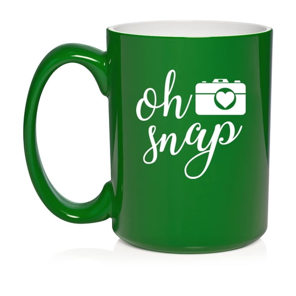 Oh Snap Funny Camera Picture Photographer Ceramic Coffee Mug Tea Cup Gift (15oz Green)