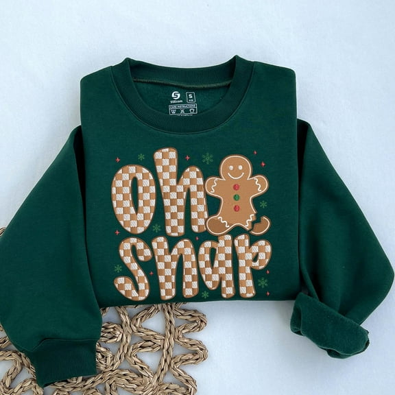 Oh Snap Gingerbread Embroidered Sweatshirt: Funny Christmas Cookie Checkerboard Sweatshirt