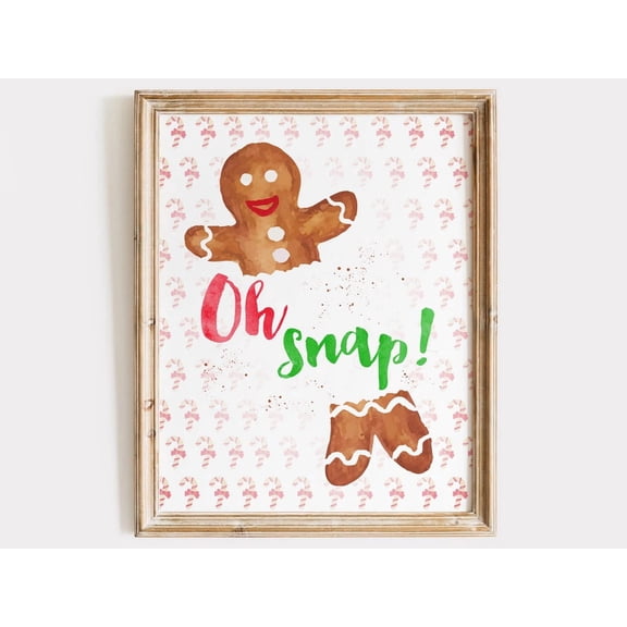 Oh Snap Gingerbread Man Christmas Holiday Wall Art Print, Stylish Seasonal Theme For Entryway And Gallery Wall Decor