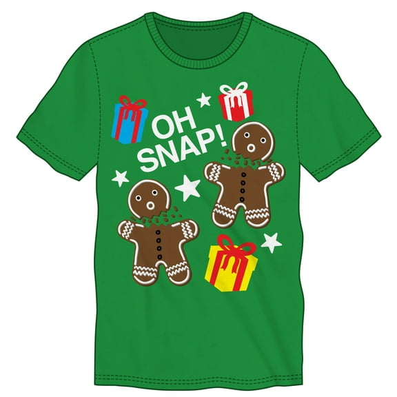 Oh Snap! Gingerbread Man & Presents Specialty Soft Hand Print Tee Shirt T-Shirt-Large