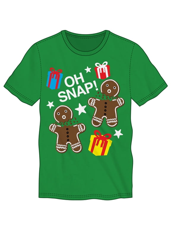 Oh Snap! Gingerbread Man & Presents Specialty Soft Hand Print Tee Shirt T-Shirt-Medium