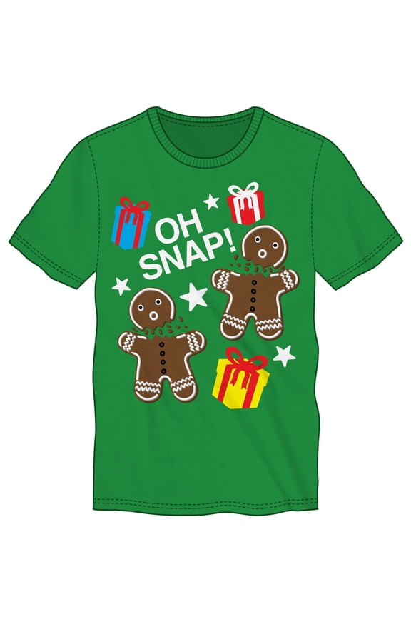 Oh Snap! Gingerbread Man & Presents Specialty Soft Hand Print Tee Shirt T-Shirt-Medium