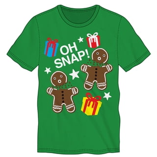 Oh Snap! Gingerbread Man & Presents Specialty Soft Hand Print Tee Shirt T-Shirt-Small