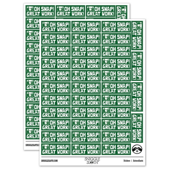 Oh Snap Great Work Camera Teacher Student School Sticker Set - Dark Green - Gloss Finish - 1.5" Small