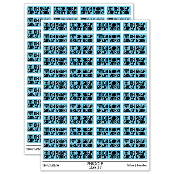 Oh Snap Great Work Camera Teacher Student School Sticker Set - Light Blue - Matte Finish - 1.25" Mini
