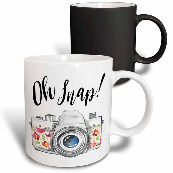 3drose, Oh Snap with a Pretty Floral Watercolor Camera Illustration, 11oz Magic Transforming Mug