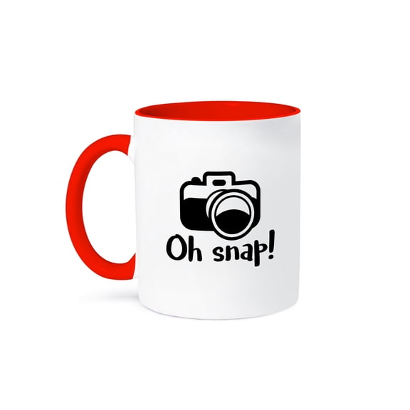 3drose, Oh Snap with Camera. Black Lettering on White Background., 11oz Two-tone Red Mug