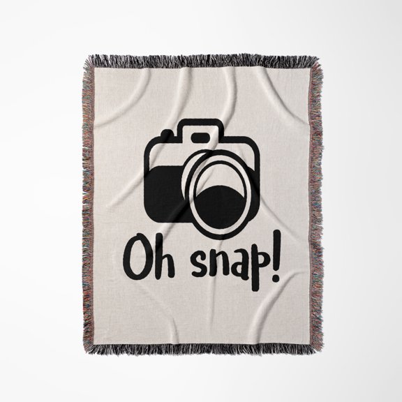 Oh Snap With Camera. Black Lettering On White Background., Woven Blanket